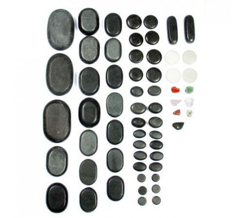 Набор массажных камней из базальта в коробке из бамбука (60 шт.) НК-3Б